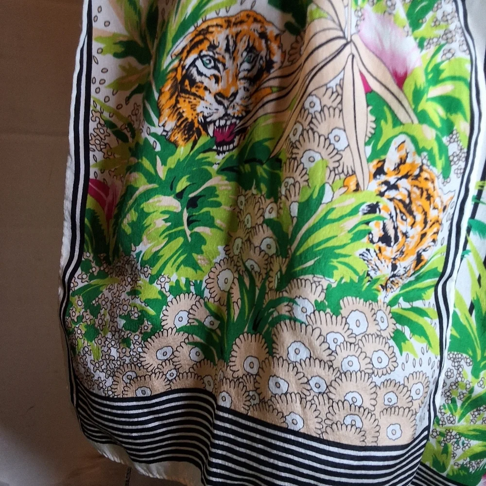 Vintage Silk Lush Jungle Motif Rectangular Scarf